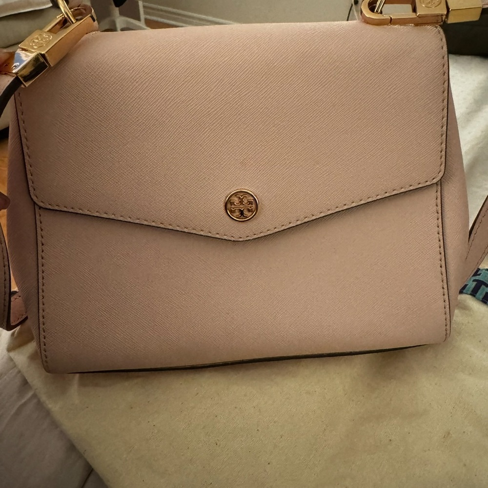 Tory Burch Robinson satchel in blush pink saffiano leather